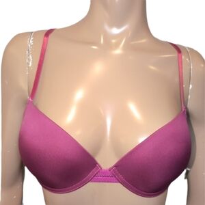 Vince Camuto Satin Lace Fuchsia Demi Bra Underwire Adjustable Padded 36C